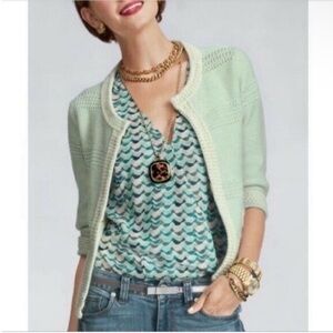 Cabi Voila Society knit sweater green oatmeal